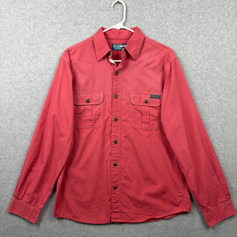 Vintage Polo Ralph Lauren Shirt Mens Medium Pink Sunfaded Poplin Workshirt